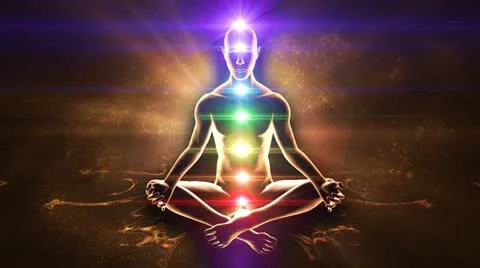 Meditating enlightenment - chakra symbols Stock Footage