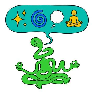 Meditating Green Figure with Thought Bubble Stock Illustration