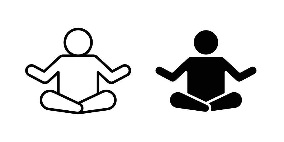 Meditating icon linear versions pack on white background Stock Illustration