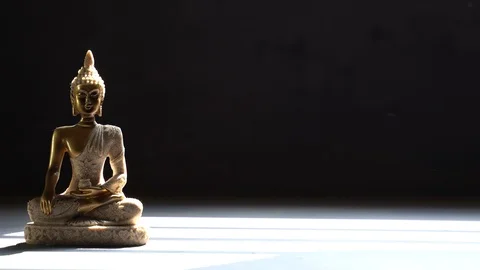 Meditating idol with black background Stock Footage 119694891