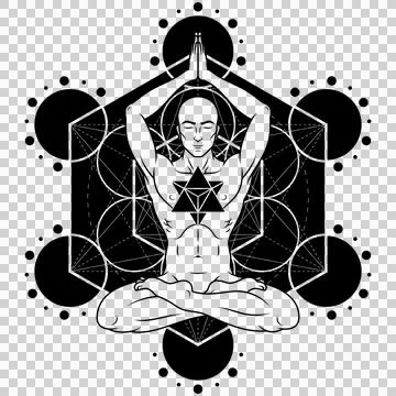 Meditating Man with Metatron Background Stock Illustration