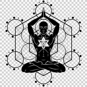Meditating Man with Metatron Background Stock Illustration