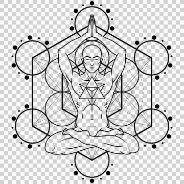 Meditating Man with Metatron Background Stock Illustration