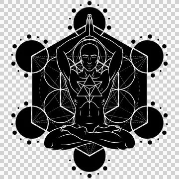Meditating Man with Metatron Background Stock Illustration