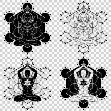Meditating Man with Metatron Background Stock Illustration