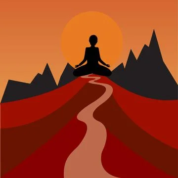 Meditating in a mountain landscape Stock Illustration