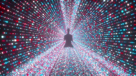 Meditating person with particles Stock Footage 313839094