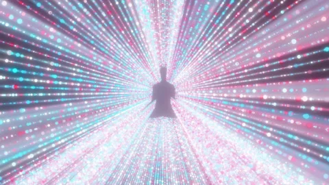 Meditating person with particles Stock Footage 313839326