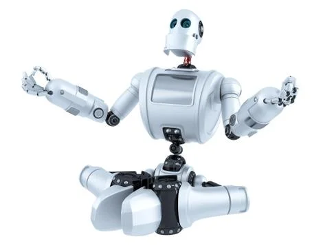 Meditating Robot. Technology concept. Isolated. Contains clipping path Illustrazione stock
