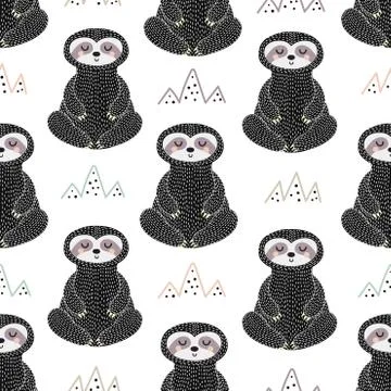 Meditating sloth seamless pattern Stock Illustration