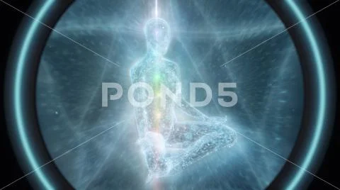 Meditating Woman Astral Body 5D Density Through Lens Astral Projection Wide View Stock Illustration