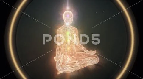 Meditating Woman Human Energy Ethereal Body 4D Density Through Lens - Wide Angle Stock Illustration