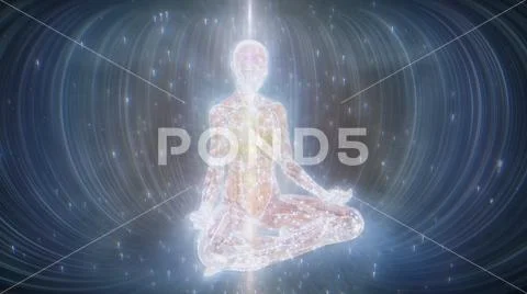 Meditating Woman Multiple Human Energy Bodies Combined 4D-6D Density - Wide Shot Stock Illustration