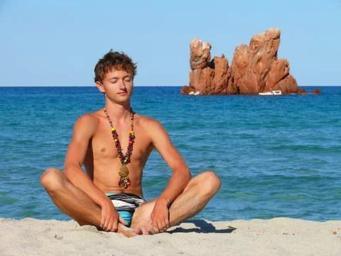 A meditating young man Foto stock