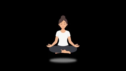 Meditation animated floating woman levitating in zen yoga pose loop 4k blac.. Stock Footage 345856421