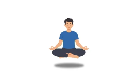 Meditation animated young man levitating in lotus pose 4k white background Stock Footage 345856423