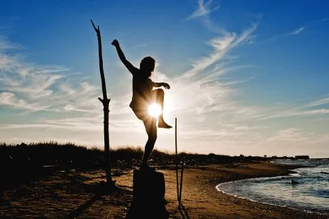 Meditation in beach Stock Photos