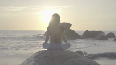 Meditation class by the ocean Stock Footage 145971793