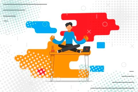 Meditation concept during work break, health benefits of body Stock Illustration
