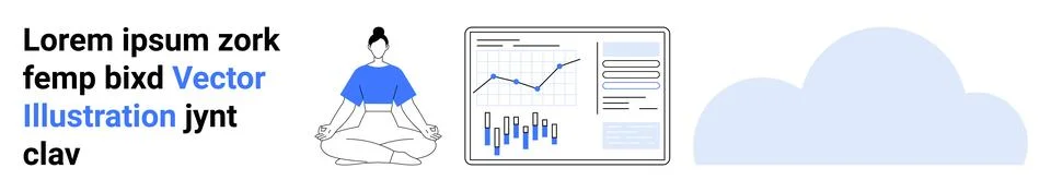 Meditation, Data Analytics Dashboard, and Cloud Computing Integration Stock Illustration
