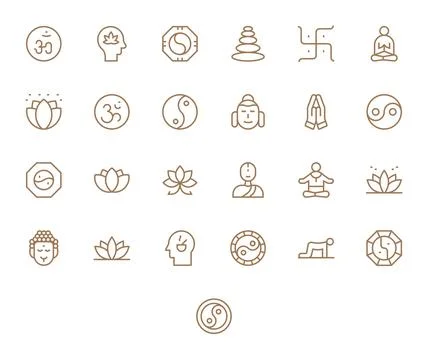 Meditation Digital Vector Pack containing 25 Editable Regular Line Retina R.. Stock Illustration