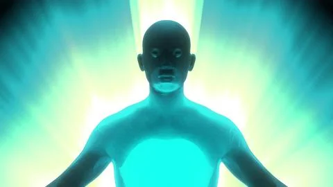 Meditation. Divine light forms an aura around a person. Stock Illustration
