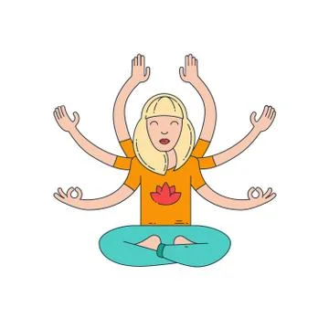 Meditation. Flat line vector illustration Stock Illustration