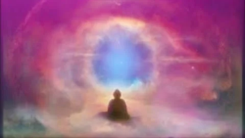 Meditation high definition loopable background chakra healing om Galaxy  Stock Footage 221254632