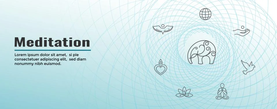 Meditation Icon Set &amp; Web Header Banner Stock Illustration