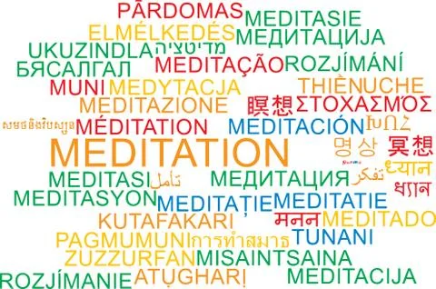 Meditation multilanguage wordcloud background concept Illustrazione stock