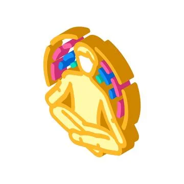 Meditation pose radiating waves isometric icon vector illustration Stock Illustration
