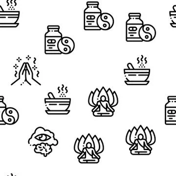 Meditation Practice Seamless Pattern Vector Stock Illustration