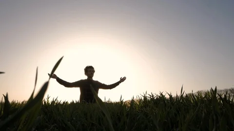 Meditation in spring fields Video stock 88414255