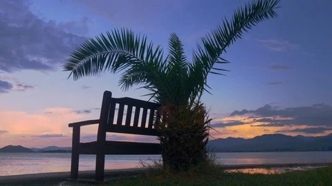A meditative shot of a bench during susnet Video stock 103476915