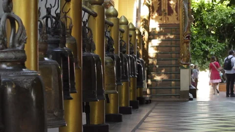 Meditative Temple Bells at a Tranquil Thai Buddhist Heritage Site Stock-Footage 333705041