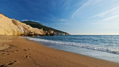 Meditative tidal waves and perfect beach at sundown. Stock Footage 118668958