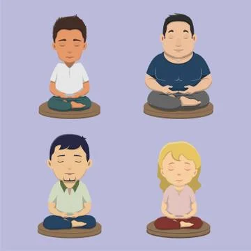 Meditators practicing sitting meditation Stock Illustration