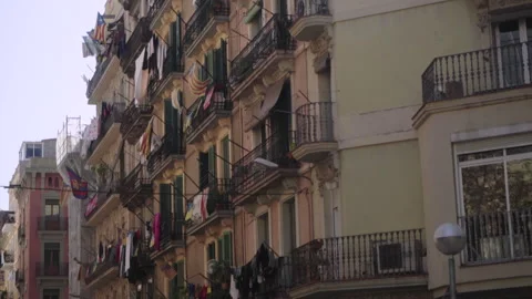 Mediterranean balconies with drying clothes Video stock 229611492