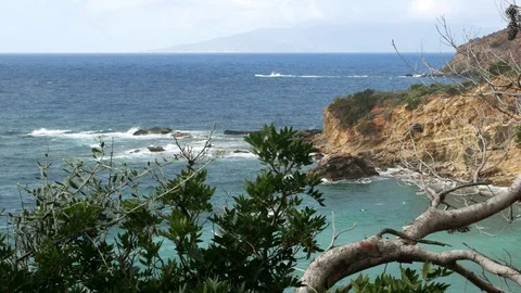 A mediterranean bay in a cloudt day with rough sea Stock Footage 97350089