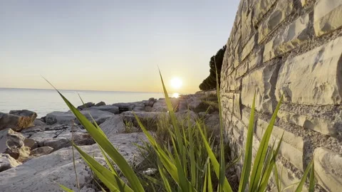 Mediterranean beach at beautiful sunset Stock Footage 191612294