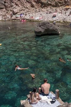 Mediterranean beach scene Stock Photos