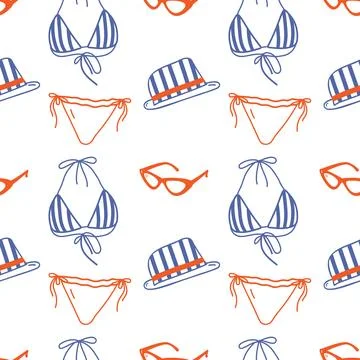 Mediterranean Bikini Seamless Pattern in trendy blue and terracotta Amalfi Vibe Stock Illustration