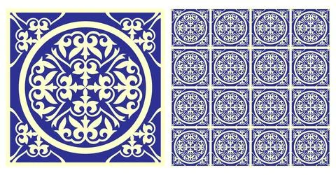 Mediterranean ceramic tile pattern. Seamless Azulejo tile. Illustrazione stock
