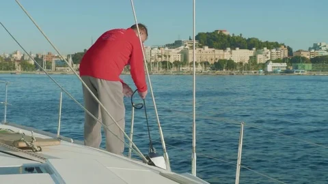 MEDITERRANEAN - CIRCA NOVEMBER 2017: View of Marina of Cartagena and yachtsman Stock Footage 85383784