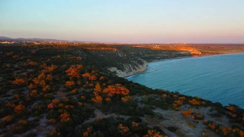 Mediterranean coast in the rays of sunset in Cyprus. Stock Footage 179089904