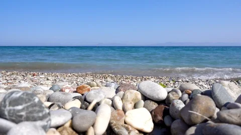 The Mediterranean coast, the waves beating on the pebble beach. Stock Footage 114121121