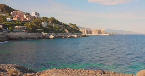 Mediterranean Coastline Along Cap d'Ail Coastal Path on French Riviera Stock Footage 344210909