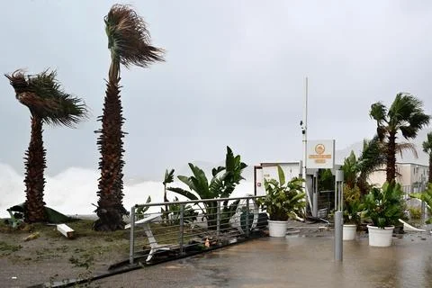 Mediterranean cyclone Harry lashes southern Italy with torrential rain, storm su Stock Photos