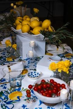 Mediterranean Dinner Table Setting Design Stock-Fotos