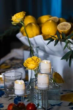 Mediterranean Dinner Table Setting Design Stock Photos